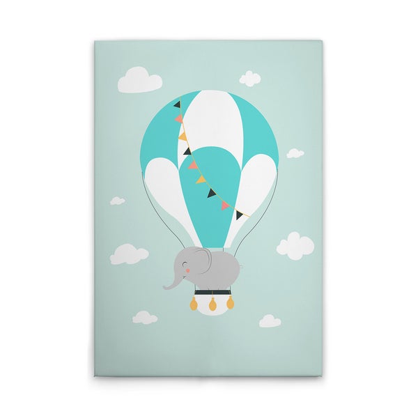 Leinwandbild mit einem Elefanten in einem Heißluftballon
