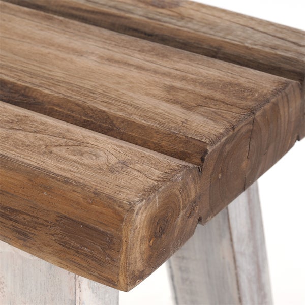 Sitzhocker Rustic Teakholz massiv 05 weiß-natur