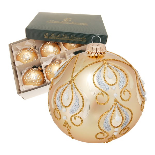 Gold matt 8cm Glaskugel mundgeblasen und handdekoriert (6 Stück), 6 Stck., Weihnachtsbaumkugeln, Christbaumschmuck, Weihnachtsbaumanhänger