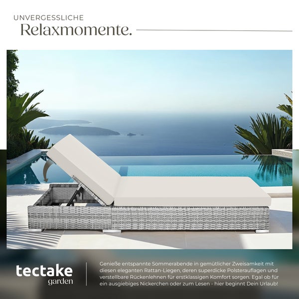2er Set Rattan Sonnenliegen tectake  wetterfest und UV-beständig mit Aluminiumgestell hellgrau