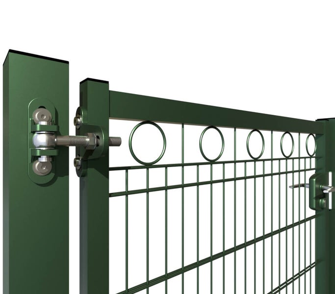 Detailansicht eines Zauns mit Tor und Beschlägen