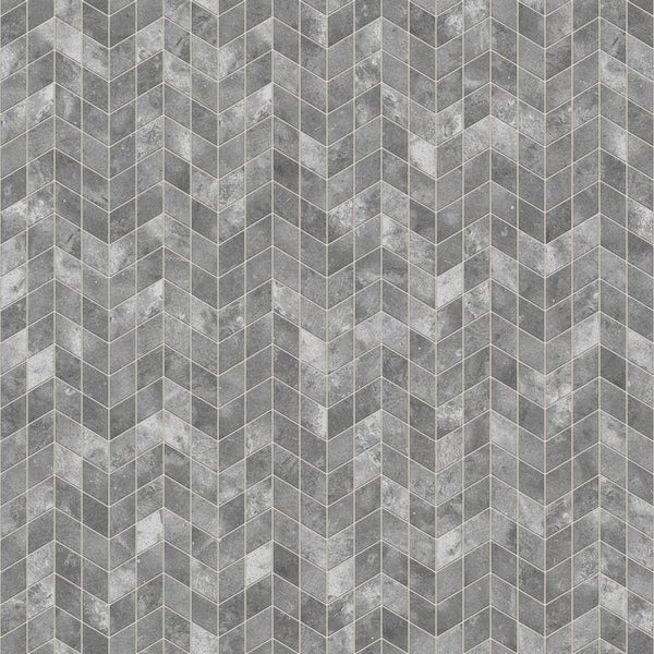 Graue Tapete mit Chevron-Muster in Betonoptik