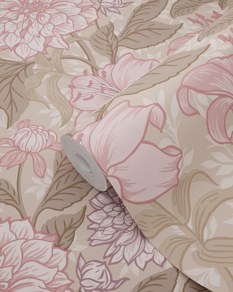Tapetenrolle mit floralem Muster in hellen Farbtönen