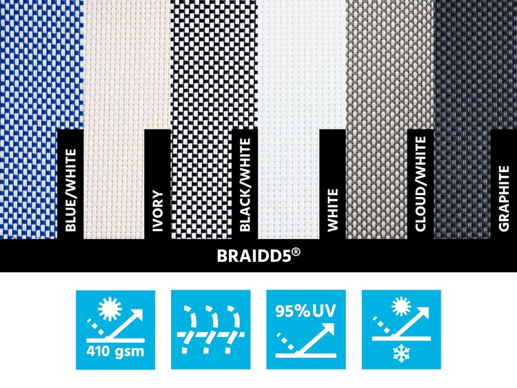 Senkrechtmarkise mit Seilführung Braidd5 Graphite 200X250cm mit Handkurbel - Maanta® Reef Roll
