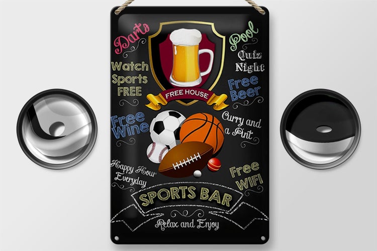 Blechschild Spruch 20x30cm sports bar happy hour Beer darts