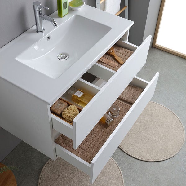 80 cm Badmöbel-Set aus Waschtisch, Unterschrank und Spiegel, Holzoptik weiß | Bilbao