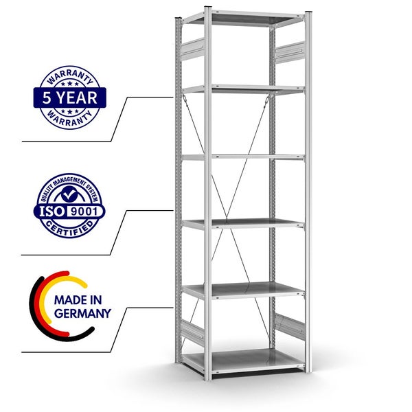 PROREGAL Profi Lagerregal Stecksystem T-Profil Grundregal HxBxT 250 x 75 x 50 cm Fachlast 125 kg Verzinkt