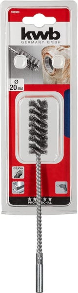 kwb Runddraht-Bürste / Zylinderbürste fein, gewellt, Stahldraht, Ø 20 mm für Metall und Stein, Drahtbürste für Bohr-Maschine inkl. 8 mm Rundschaft, Rohrbürste f. Kessel / Heizung