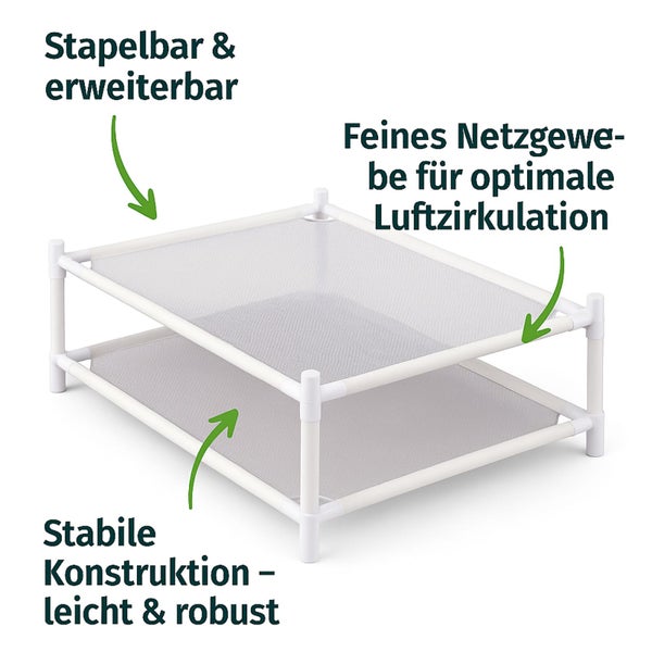 Stapelbares Wäschegestell mit zwei Ebenen aus Netzgewebe