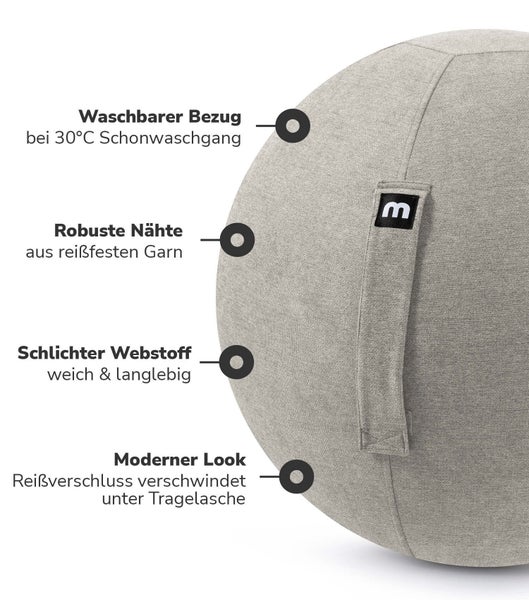 Detailaufnahme eines Sitzsacks mit waschbarem Bezug, robusten Nähten, schlichtem Webstoff und modernem Look