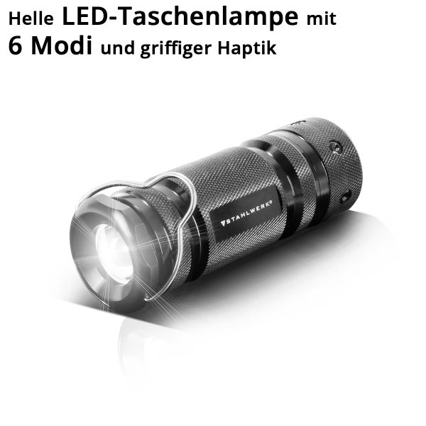 LED-Taschenlampe mit sechs Modi und strukturierter Oberfläche