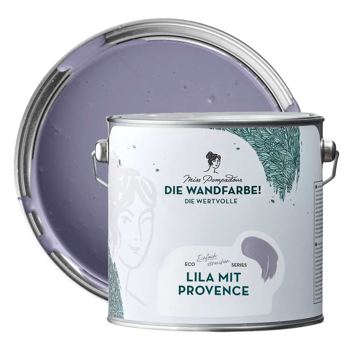 MissPompadour edelmatte Wandfarbe 2.5L Lila mit Provence - sehr hohe Deckkraft - geruchsneutrale, spritzfreie Farbe - atmungsaktive, wasserbasierte Innenfarbe/Deckenfarbe - Die Wertvolle