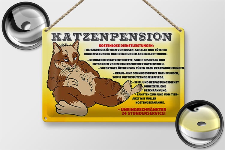 Blechschild Spruch 30x20cm Katzenpension 24h Service