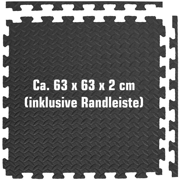 4er Set 2cm Bodenschutzmatten 63x63 cm Fitnessmatte mit Rand Schwarz
