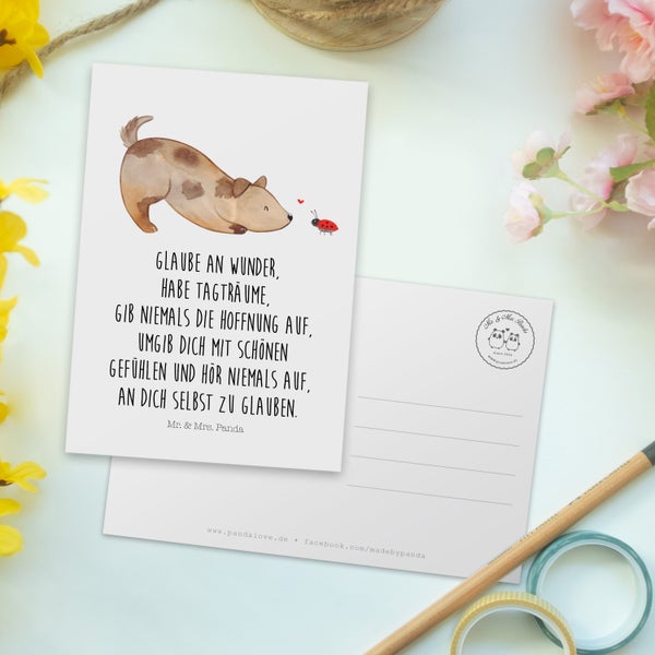 Mr. & Mrs. Panda Postkarte Hund Marienkäfer - Weiß