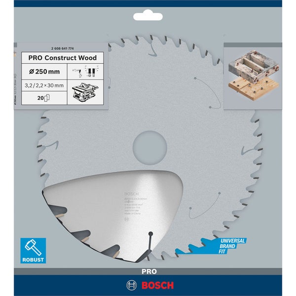 Bosch Pro Construct Wood Kreissägeblatt, 250 Millimeter Durchmesser