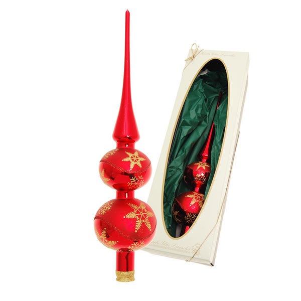 Rot glanz/matt 33cm Doppelspitze, Glasornament, mundgeblasen und handdekoriert, 1 Stck.