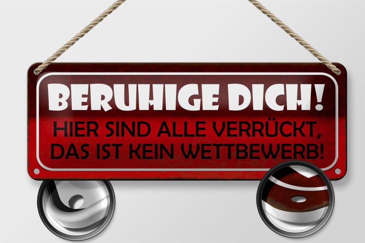 Blechschild Spruch 27x10cm beruhige dich hier sind alle verrückt