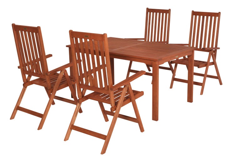 Gartentisch mit vier Gartenstühlen aus Holz