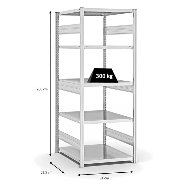 PROREGAL Fachbodenregal Stecksystem T-Profil Heavy-Duty Grundregal HxBxT 200 x 75 x 60 cm 5 Ebenen Fachlast 330 kg Beidseitig Nutzbar Lichtgrau