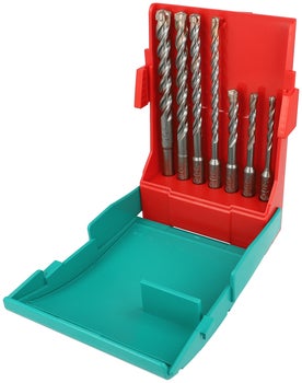 SDS-plus Hammerbohrer-Set, 7-teilig, in einer Kunststoffkassette.