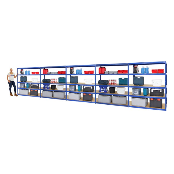PROREGAL Mega Deal 5x Schwerlastregal Giant Elephant HxBxT 180 x 150 x 60 cm Fachlast 200 kg Blau