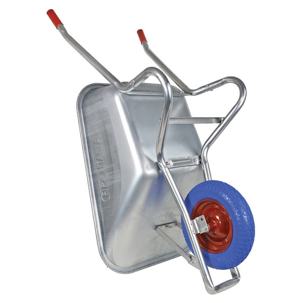 Bauschubkarre BPA KITSPLZ2 mit verzinkter Mulde & pannensicherem PU-Rad – 100 L, kugelgelagert, Vollgummi