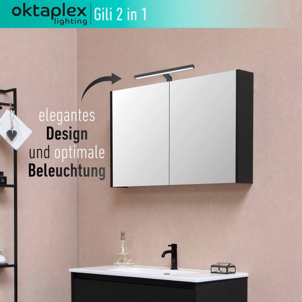 LED Spiegelleuchte Bad 6500K Kaltweiß 5W 350lm Schminklicht 2 in 1 Montage schwarz 30 cm für Spiegel bis 7mm Dicke Spiegellampe