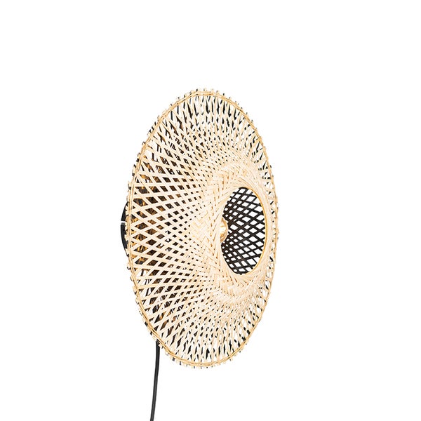 Wandleuchte aus Bambus mit geflochtenem Schirm und Kabel