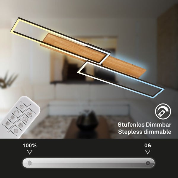 LED Deckenlampe Holz Deckenleuchte Wohnzimmer Dimmbar Fernbedienung Backlight
