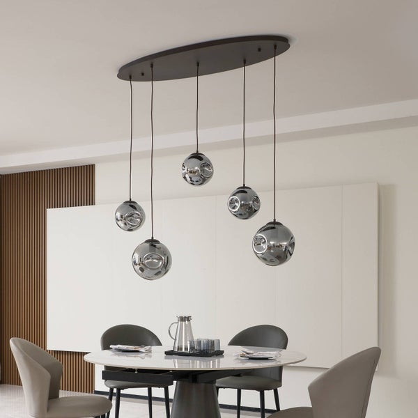 Lindby Pendelleuchte Valentina (Design, Modern) in Alu aus Glas (5 flammig E27) - Hängelampe Esstischlampe Hängeleuchte Wohnzimmerleuchte