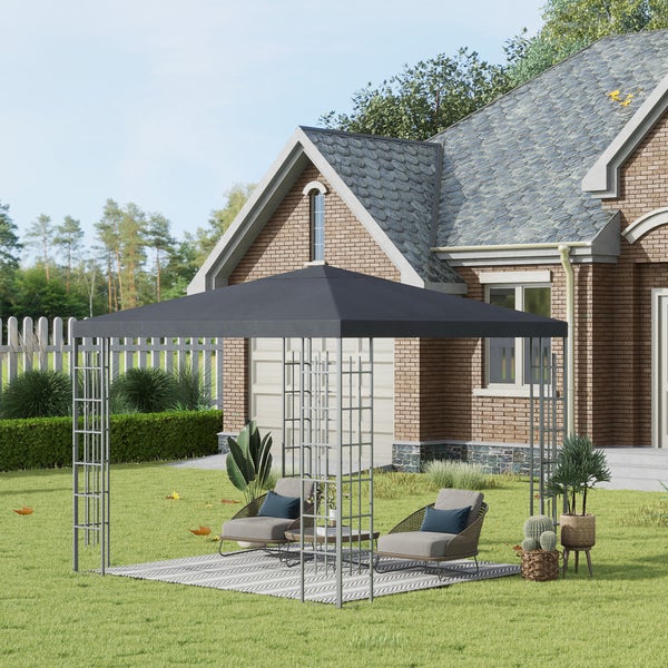Outsunny Pavillon, Gartenpavillon, 2,95 x 2,95 m Pavillon, 2,95L x 2,95B x 2,55H m, Stahl,Polyester, Grau
