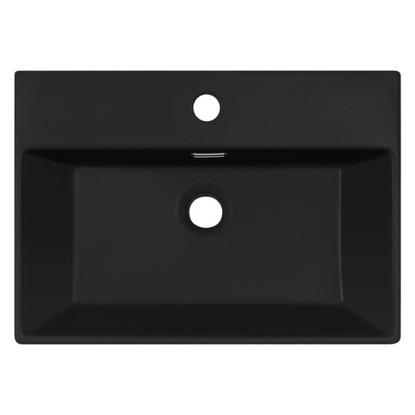 ML-Design Waschbecken aus Keramik in Schwarz matt 515x360x130mm inkl. Ablaufgarnitur, Eckige Aufsatzwaschbecken mit Überlauf, Moderne Waschtisch Waschschale Waschplatz Handwaschbecken, für Badezimmer