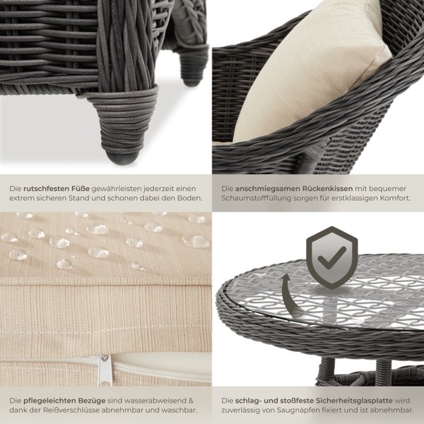 Rattan Sitzgruppe tectake Zürich Stühle vormontiert mit Aluminiumgestell grau