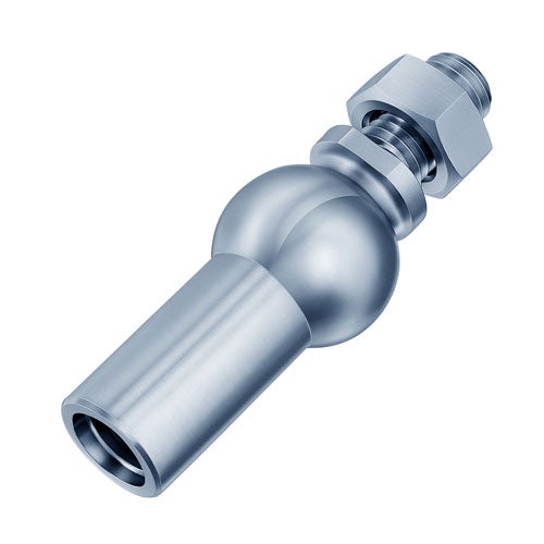 Kugelgelenkbolzen aus Metall mit Gewinde und Sechskantmutter für mechanische Verbindungen.