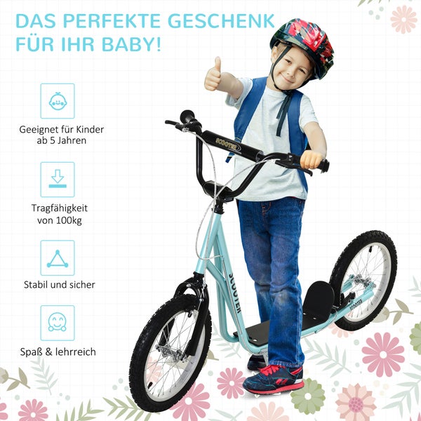 HOMCOM Kinderroller, 139L x 58B x 90-96H cm, Stahl, Aluminium, Gummi, Blau