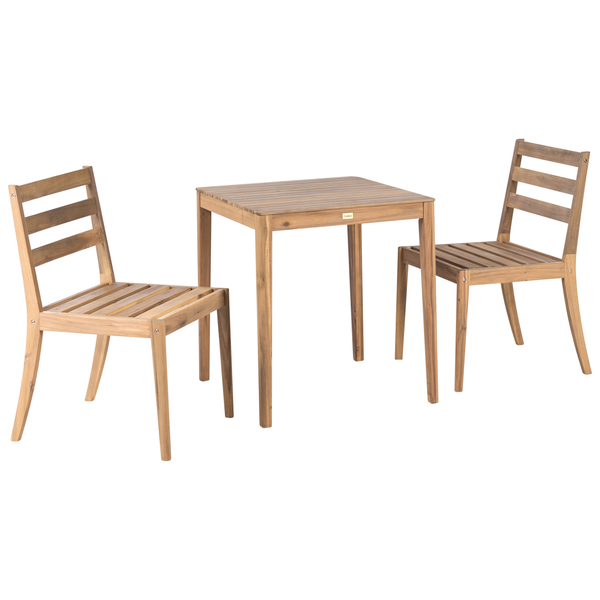 Gartentischgruppe mit einem quadratischen Tisch und zwei Stühlen aus Holz