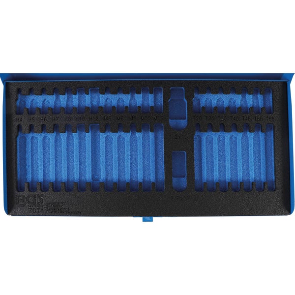 Schaumstoffeinlage für Werkzeugsatz, leer, mit Aussparungen für Bits und Adapter, BGS Technic.