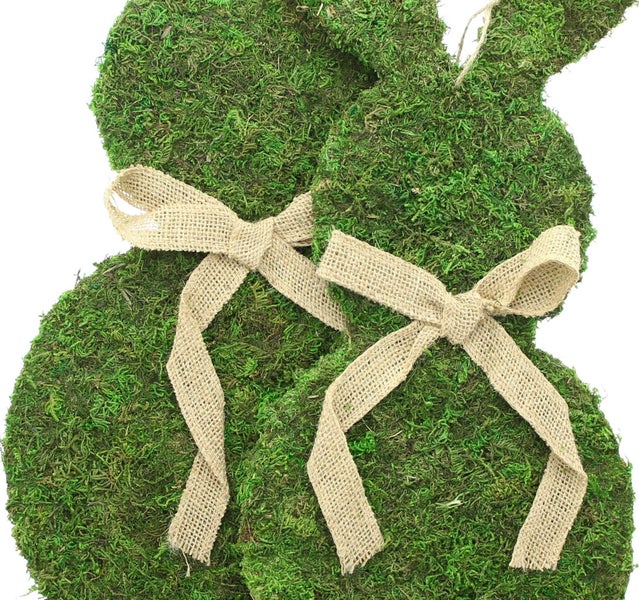 FRANK FLECHTWAREN | Mooshase Schleifchen, 2er Set, MOOS, METALL, JUTE, HANF, 27 x 2,5 x 46 cm, 31 x 2,5 x 52 cm