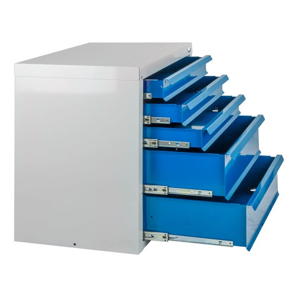 PROREGAL Schubladenschrank Kobra mit 5 Schubladen HxBxT 60 x 70 x 43,5 cm Lichtgrau Blau