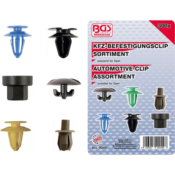 BGS technic Auto-Befestigungsclip Sortiment, 300-teilig, passend für Opel
