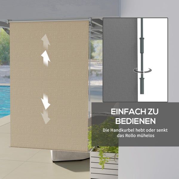 Outsunny Senkrechtmarkise Balkonrollo mit Handkurbel, 120 x 185 cm Außenrollo, Verdunkelungsrollo, Sichtschutz für Pavillon, Garten, Beige
