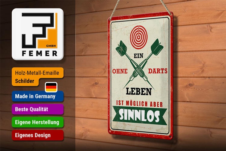Blechschild Spruch 20x30cm Ein Leben ohne Darts ist möglich aber sinnlos