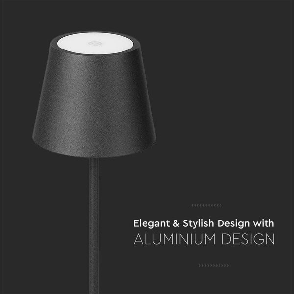 V-TAC VT-7703-B - Wiederaufladbare Black Table Lamps - Desk Lamps - IP20 - 3W - 60 Lumen - 4000K