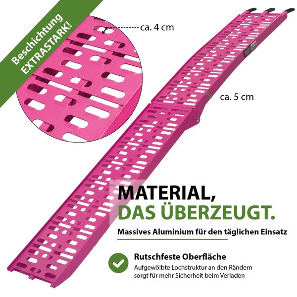 Klappbare Auffahrrampe aus Aluminium mit rutschfester Lochstruktur für sicheres Verladen von Fahrzeugen