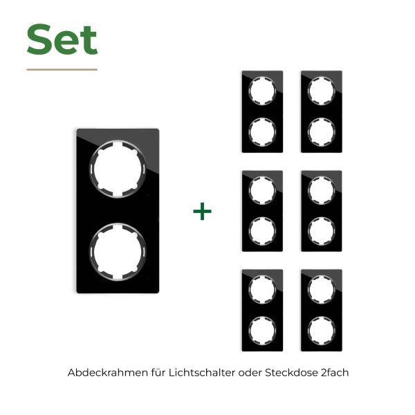 Set aus sieben zweifachen Abdeckrahmen für Lichtschalter oder Steckdosen in rechteckiger Ausführung