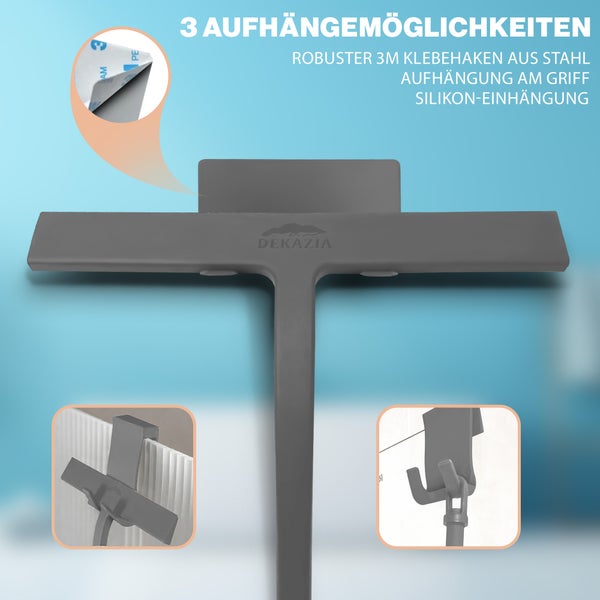 DEKAZIA® Duschabzieher grau | Abzieher Dusche Duschabzieher Silikon Duschabzieher mit Halterung Duschwand Abzieher Duschkabinenabzieher Flitsche Dusche Wasserabzieher Dusche Squeegee Duschwischer