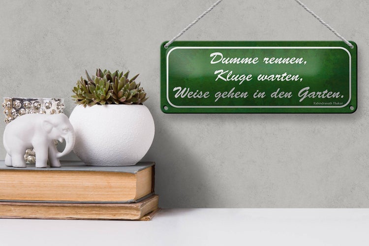 Blechschild Spruch 27x10cm Dumme rennen Kluge warten Garten Dekoration