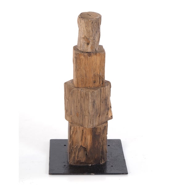 Deko Figur Tower 4 Wurzel Massivholz auf Metallplatte, Unikat natur-schwarz