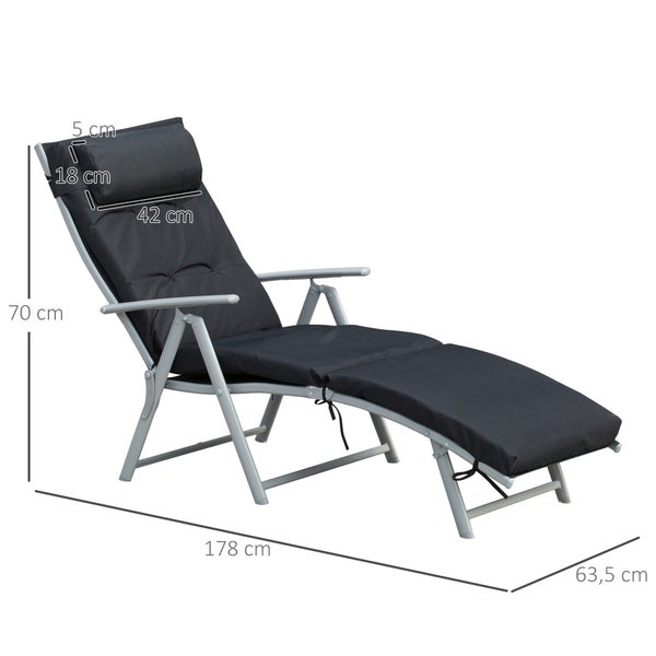Outsunny Sonnenliege, Gartenliege, klappbar, verstellbar, mit Kissen, 137 x 63,5 x 100,5 cm, Metall, Stoff, Schwarz